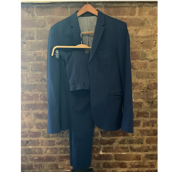Suit business casual double vent sport suit in vibrant blue high quality tag